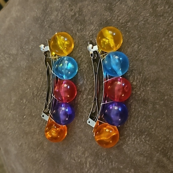 Vintage 1980s Rainbow Beaded Barrettes - Picture 2 of 5